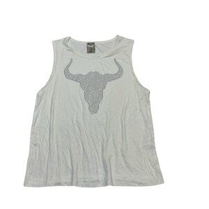 Vocal Top Womens XL White Rhinestone Bull Tarsus Pattern Tank Western Rodeo Y2K